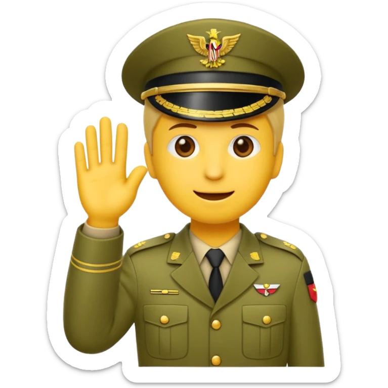 Eine salutierenden Emoji (Hautfarbe: gelb ) in Armee Klamotten männlich; salutierend mit der rechten Hand und auf der Höhe der Stirn sticker