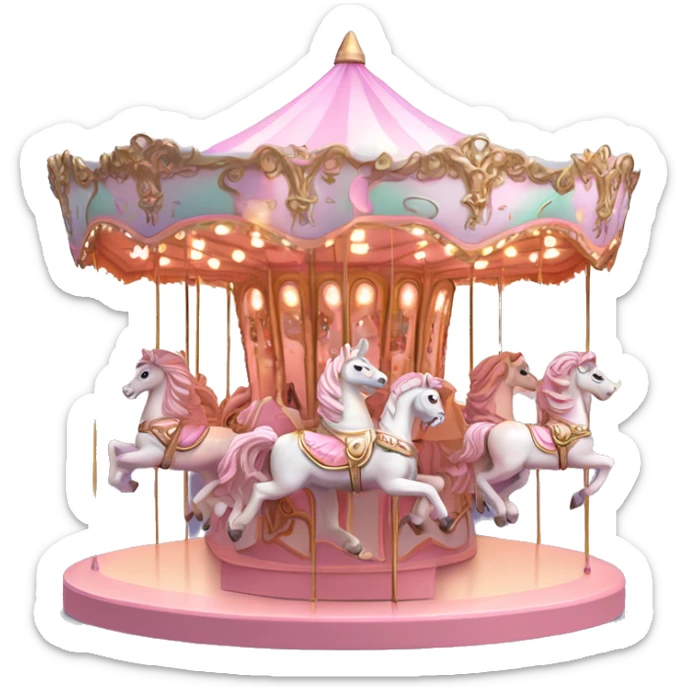 Pastel Pink Carousel "A pastel pink carousel with glowing horses, glittering poles, and a soft, dreamy light illuminating the entire structure." sticker