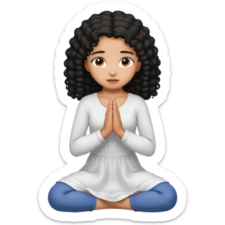 girl praying on knees curls black hair brown skin sticker