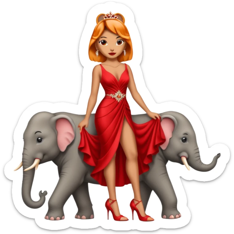 Tigre femmina a due zampe elefante con tacchi e vestiti da sera elegante rosso sticker