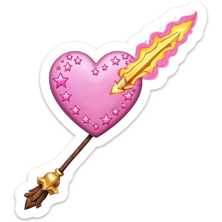 wand with a shooting star pink heart on fire like the heart is the shooting star emoji sticker