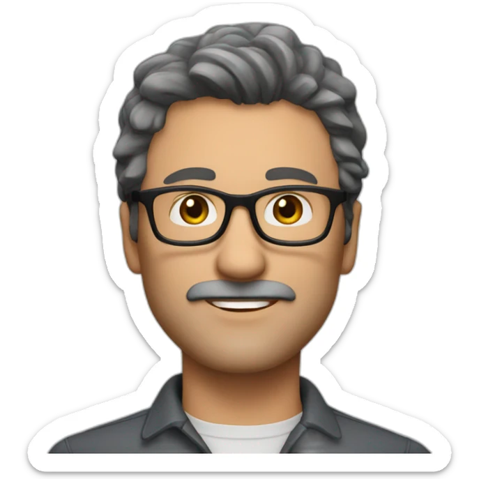Handsome 50 year old man with dark brown hair, stubble and brown glasses sticker