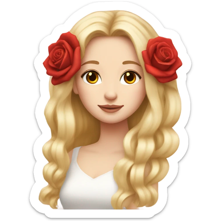 Beautiful, rose, red, flowers in hair, long blonde hair, white fair skin sticker
