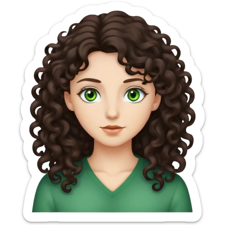 Long curly dark brown hair with green eyes  sticker