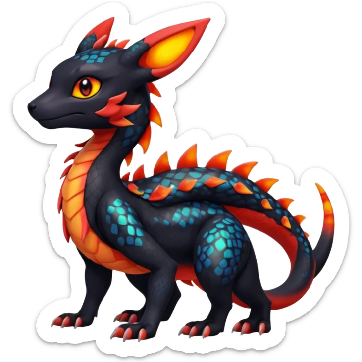 Cute Exotic Colorful Guilmon-Salandit-Umbreon-Fakémon-hybrid-creature (full body)  sticker