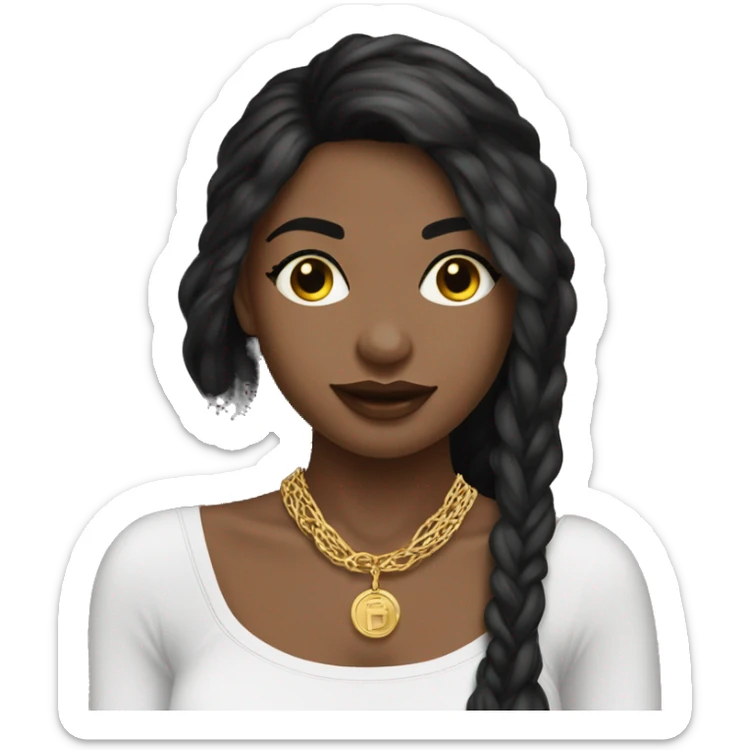 brunette girl wearing gold jewelry and a black spaghetti strap ￼ tank top sticker