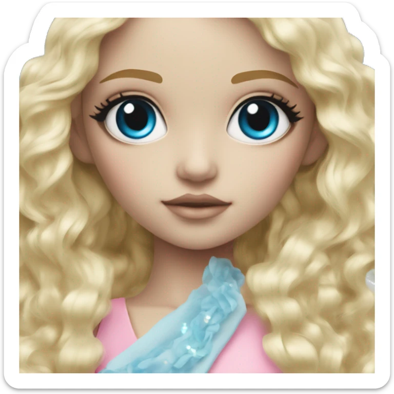 ocean blue doll eyes, blonde hair, feminine, pink, girl, angelic sticker