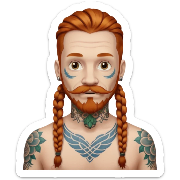 dark ginger braids man very white mustache old very tattoed with the whitest mustache ever sticker