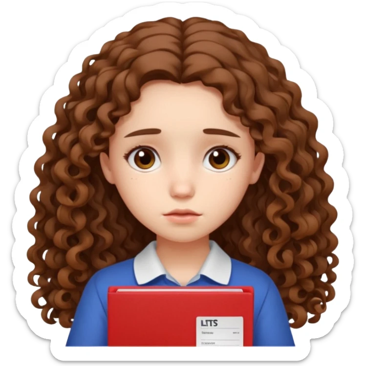 Sad girl with long curly brown hair shows her IELTS certificate with a low score in disappointment sticker