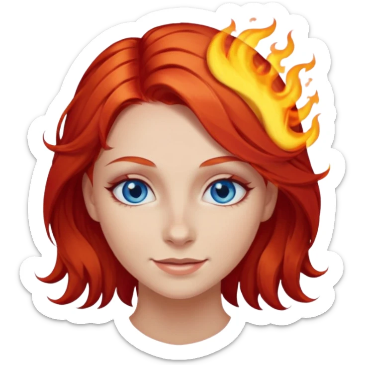 A girl with flaming red hair and intense blue eyes. Delicate dark circles under her eyes give her a slightly tired look, and her smile belies any fatigue. sticker