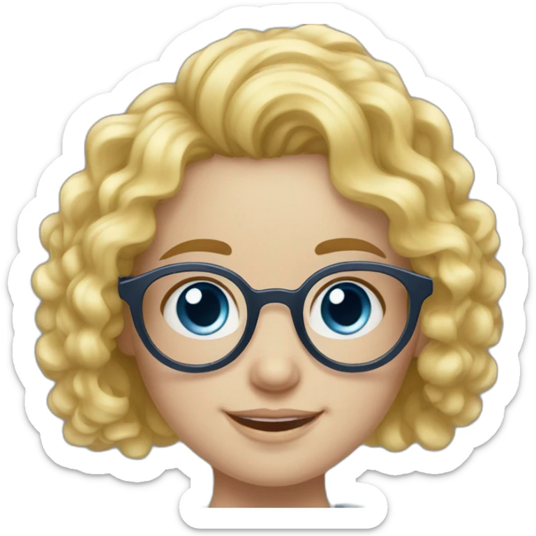 a girl with curly yellow hair to her neck and with round large glasses, Russian-Jewish appearance, with snow-white skin and a smile, and gray-blue eyes sticker