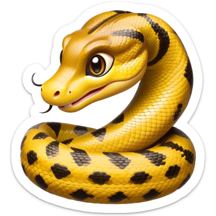 cinematic-cute-anaconda-portrait-emoji,-head-tilted-playfully-and-inquisitively,-with-a-sleek,-shimmering-body-adorned-with-detailed-scale-sriped patterns-and-round,-sparkling-eyes-full-of-wonder,-simplified-yet-irresistibly-adorable-features sticker