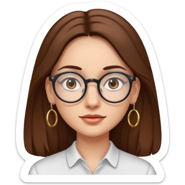 Women brown eye and brown long hair with glasses and circle earing sticker