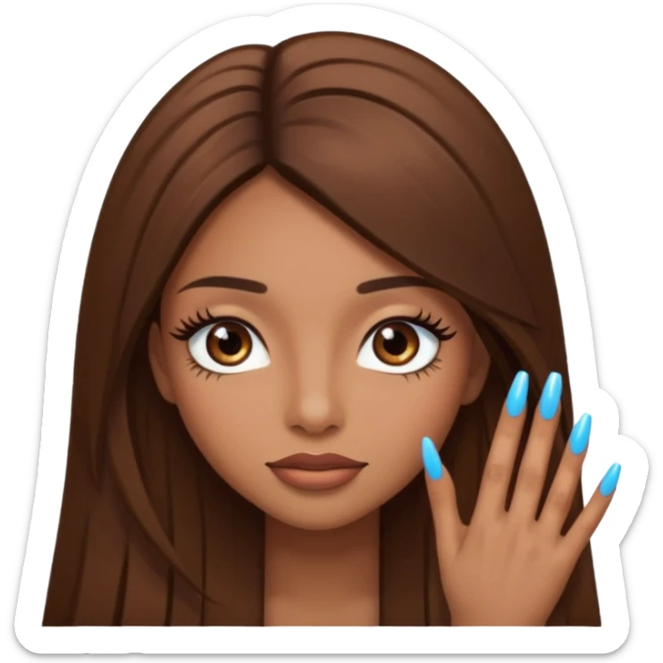 brown girl with brown long straight hair long lashes and long nails sticker