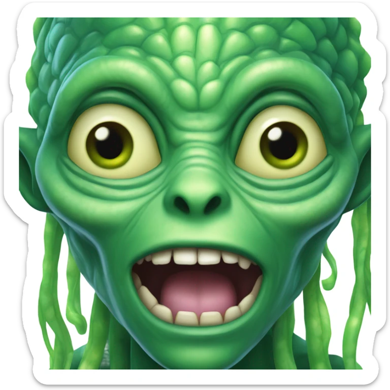 Alien portrait detailed with green scales and long tongue  sticker