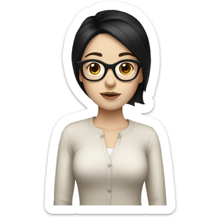 girl with glasses black hair brown eyes a bit pale skin sticker