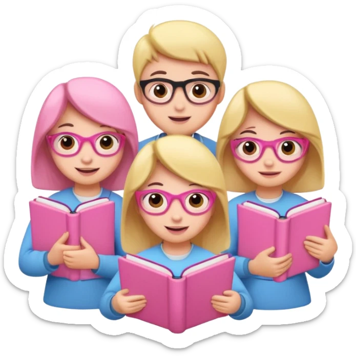 Por ejemplo quiero de que unos muñequitos estudien y que pusiste en unos libritos y que todo sea color rosa y cute sticker