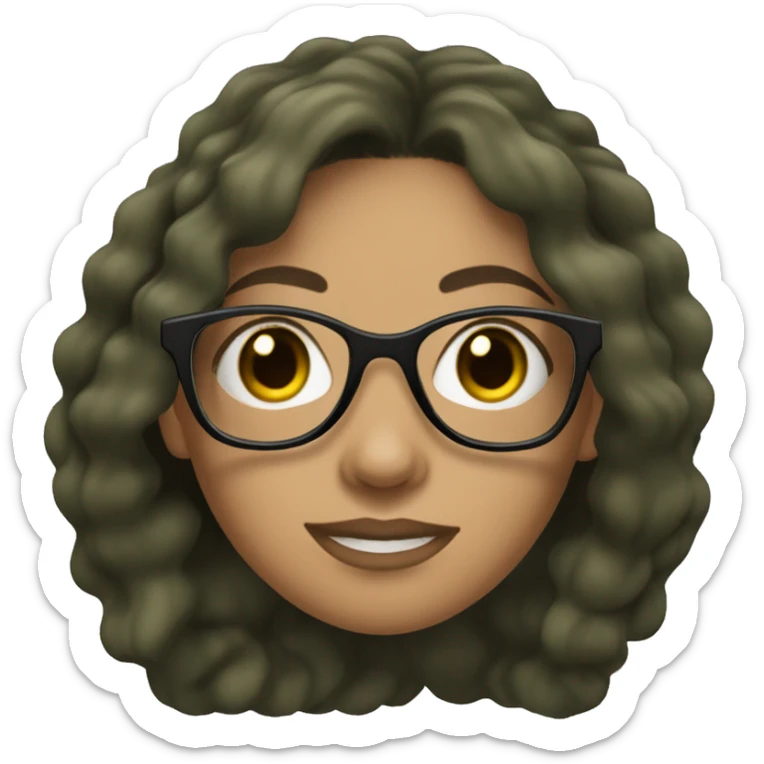 white skined woman with wavy long black hair with a olive green tank top with glasses tortoise  sticker