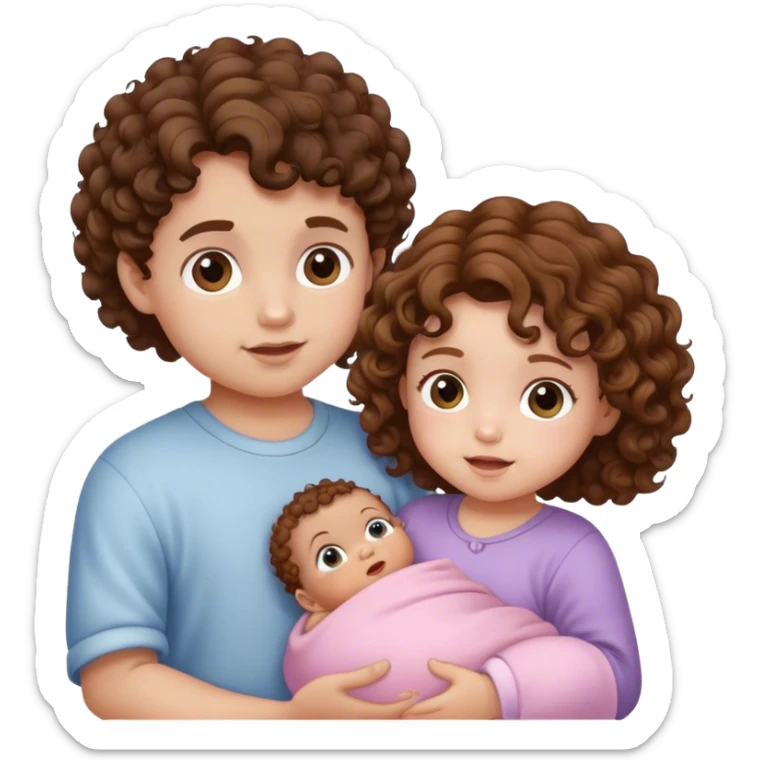 Wite baby boy with curly brown hair and wite baby girl with brown hair sticker
