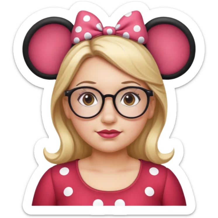 Thick Woman Hazel eyes glasses blonde hair Minnie mouse ears sticker