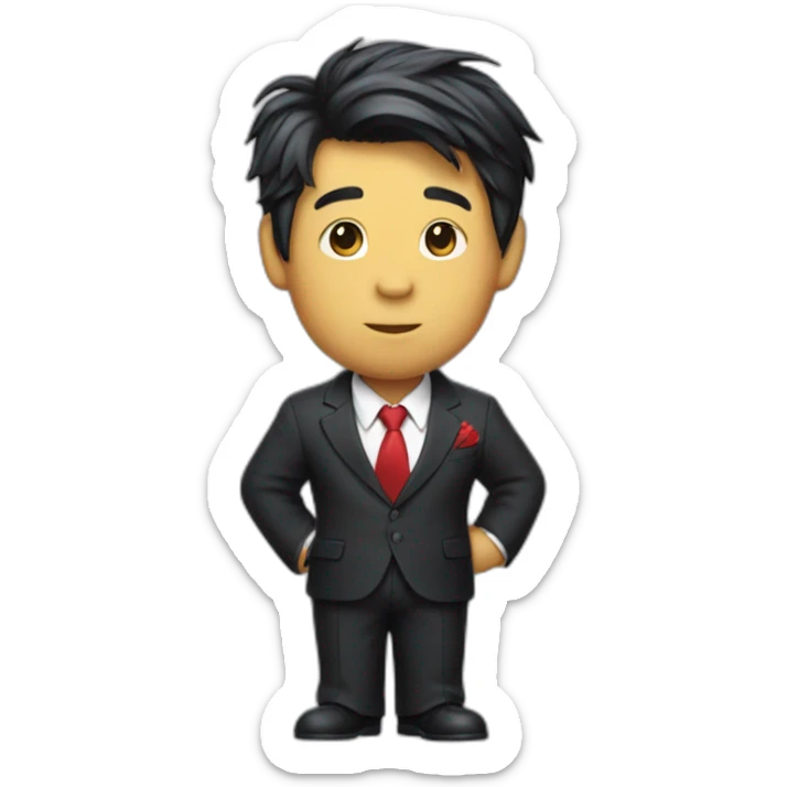 winnie the pooh wear black suit with a red tie and xijinping hair sticker