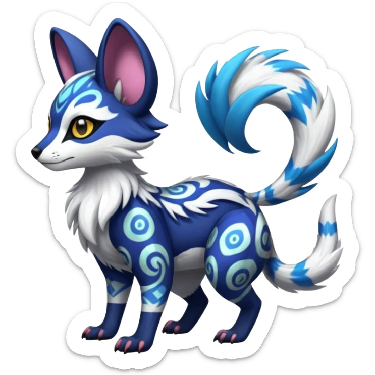 Futuristic furry fluffy floofy feathery tribal marked Genet-Absol-Kyurem-Zeraora-Primagen-fusion-creature  sticker
