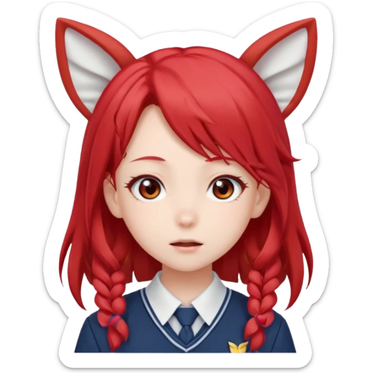 cute anime girl with ears, red blowing hair sticker