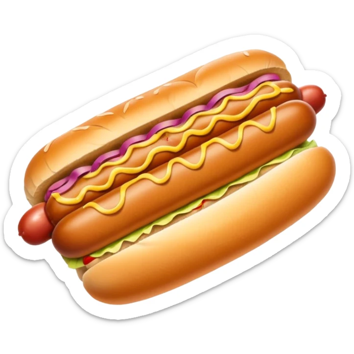 Grilled hot dog in a bun. Add sauerkraut on one side and then drizzle spicy mustard on the top  sticker