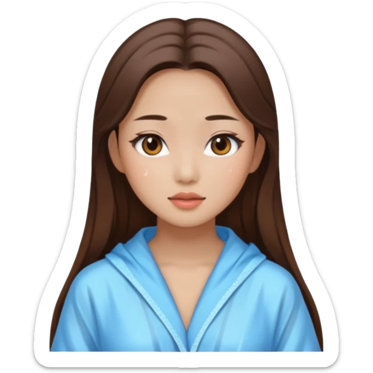 girl aesthetic emoji, asian beautiful make up long brown hair shower clothes sticker