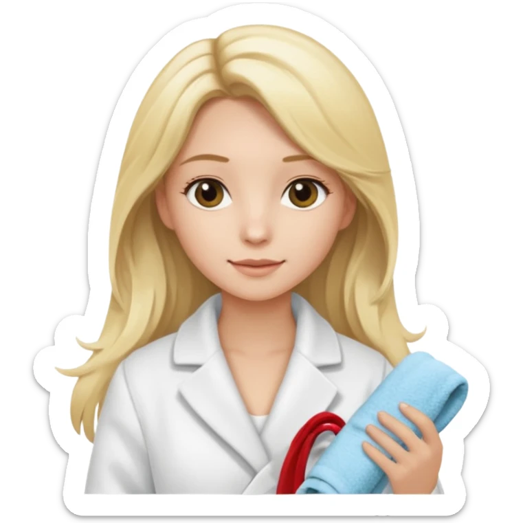 Cosmiatra en spa rubia con balayage cabello hasta la largo otro tino de rubia sticker