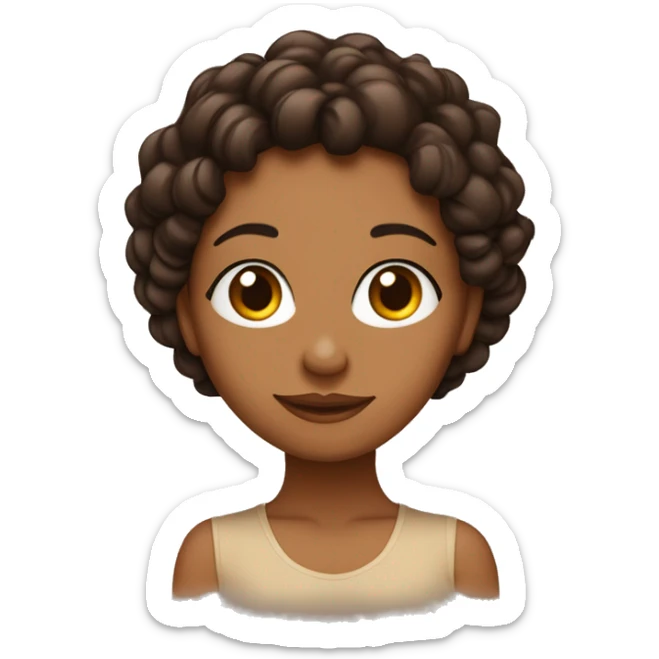una chica con el pelo negro, rizado un poco largo, la piel casi color cartón claro y ojos café claro  sticker