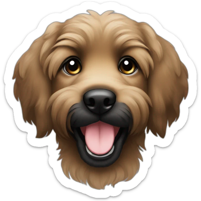 bouvier fawn brown and black big puppy face very long hair smiling dark short ears sticker