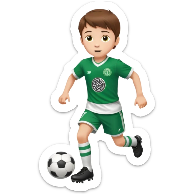 Brown hair 6 years old boy footballer RUNNING playing soccer wearing celtic uniform ( jersey) # 17 in the jersey !  sticker