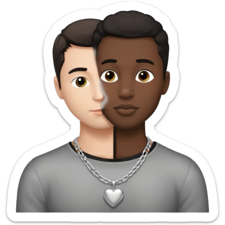 1 White adult male dark hair ,1 black adult male silver necklace, nude,kissing tongue  sticker