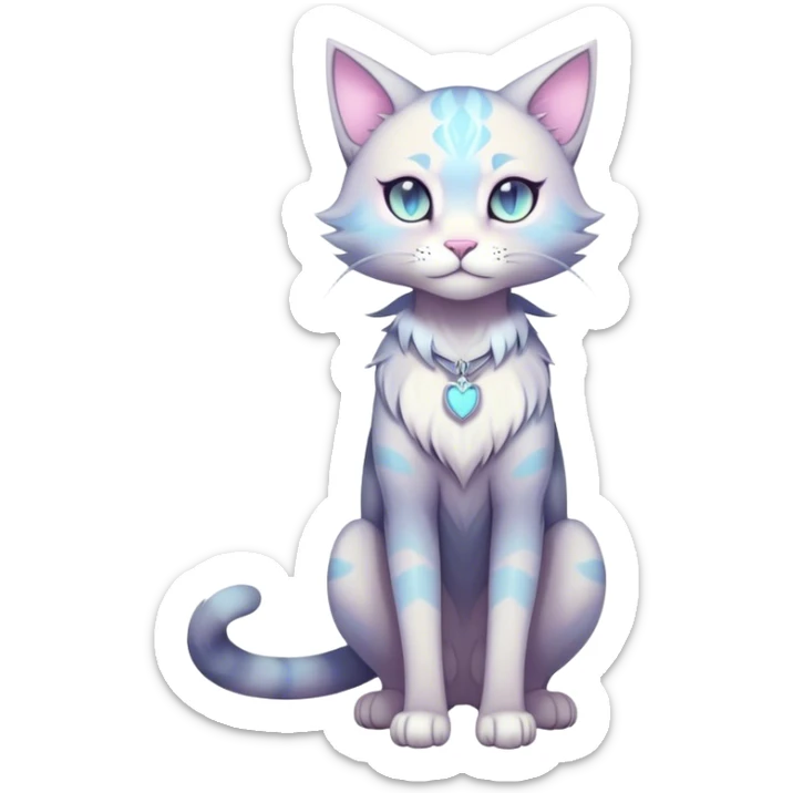 Kawaii dark edgy fantasy pastel ethereal feline fursona animal creature full body sticker