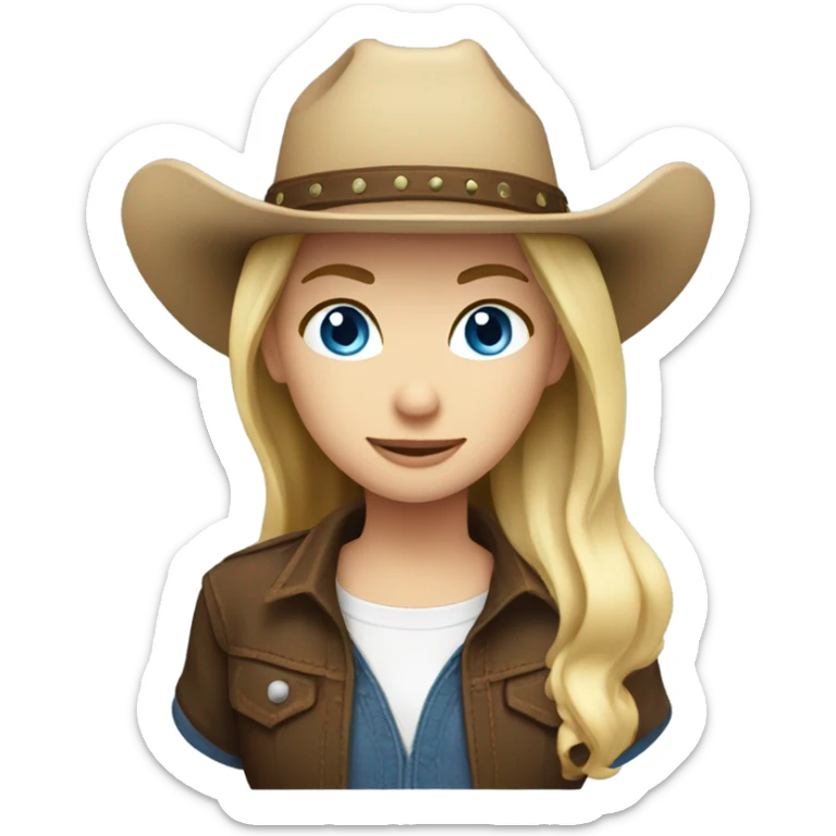 Girl with blond hair and blue eyes with dark brown cowboy hat  sticker