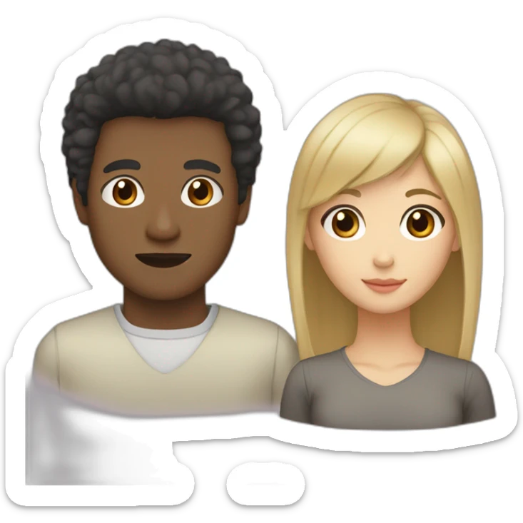 couple (1st asian woman with blonde bangs and dark hair with brown eyes 2nd black man with afro hair and brown eyes) sticker