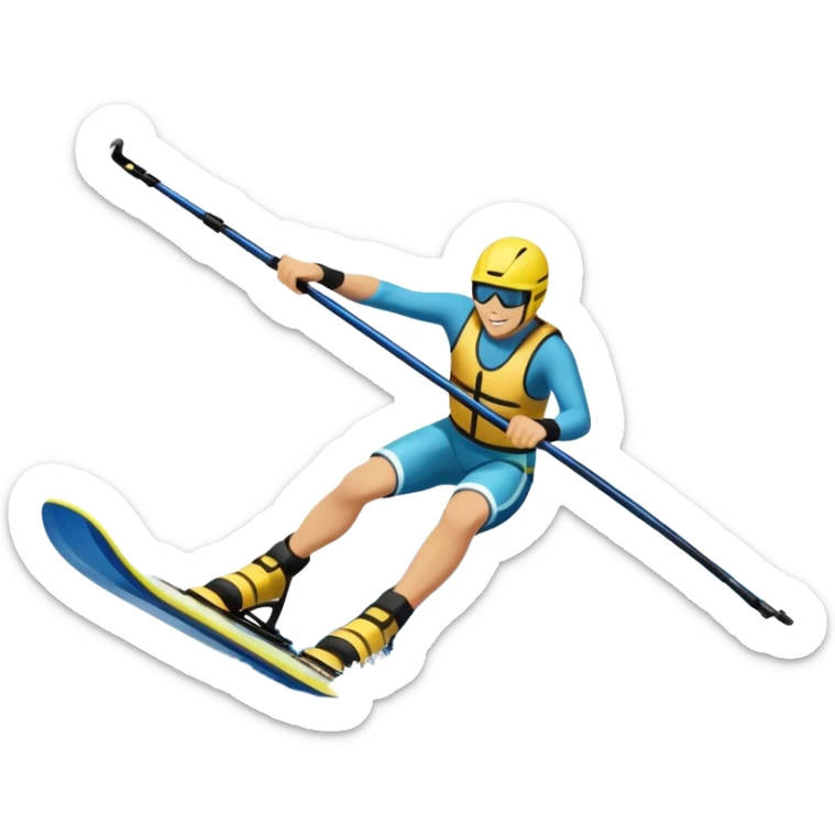 An icon featuring a close-up collage of water skis, splashing water across the surface. The design highlights the motion of the skis cutting through the water. Transparent background emphasizes the thrill of water skiing. sticker