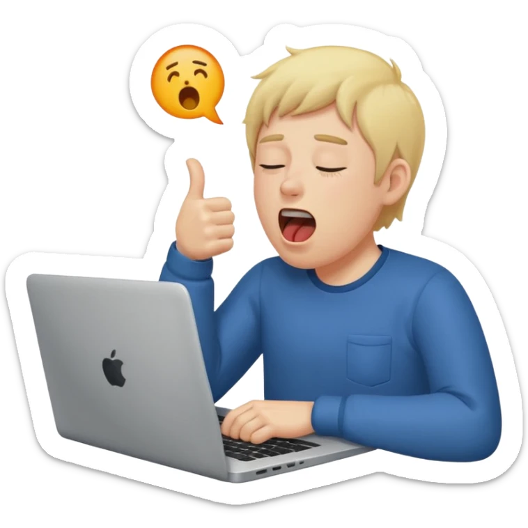 Create a 5 Emojis of my day and write a sentence about it... I am A Man...and i am techie and being tired and sleepy with a Laptop in front... sticker