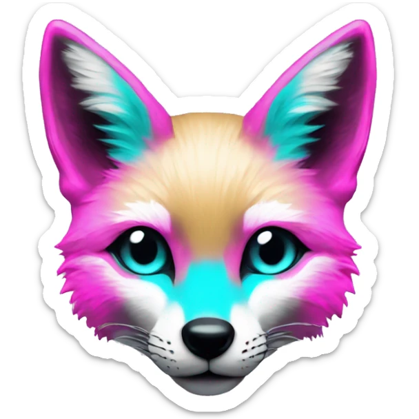 Faded Tie dye beige gray fox in pink cyan magenta black gold jewellery sticker