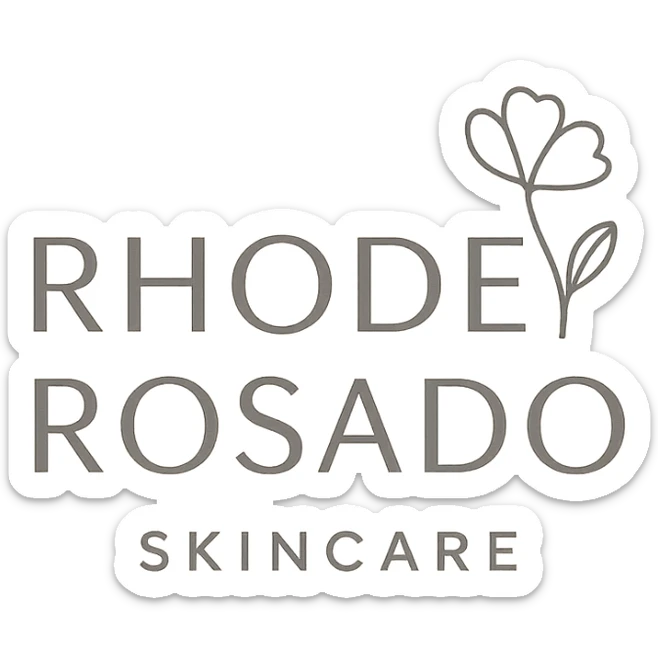 logo for SKINCARE ROSADO RHODE, minimalist, soft pink gradient, elegant sans-serif, subtle floral accent, premium skincare sticker