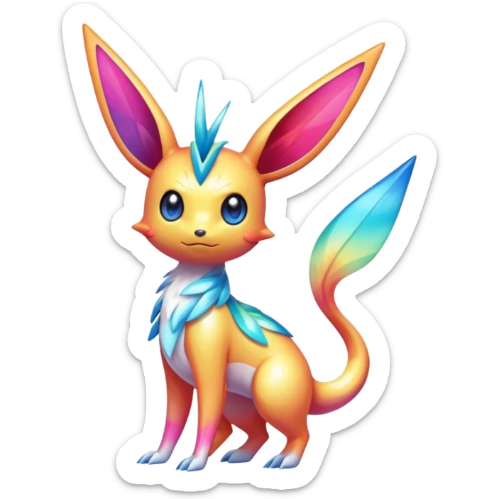 Colorful Shiny Exotic Victini-Salandit-Aurorus-Sylveon-Fakémon-hybrid-creature (full body)  sticker