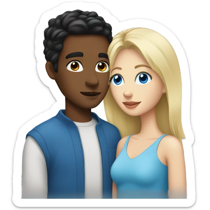Blond woman with blue eyes kiss man with black hair and blue eyes sticker