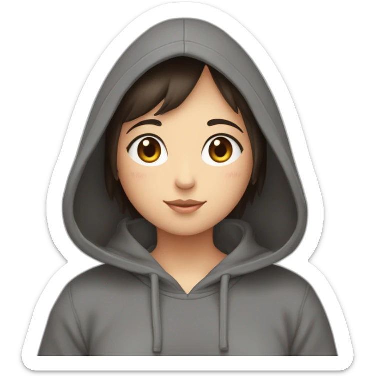 Fille Brune avec un sweat-capuche Totoro gris foncé avec les rond clair de Totoro sur ventre  sticker