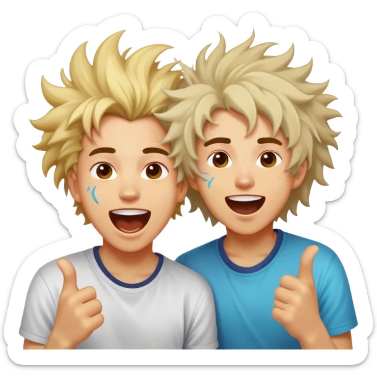 Two crazy people with wild expressions, one with messy hair and an energetic vibe, while the other laughs uncontrollably, both showing a chaotic yet fun energy sticker