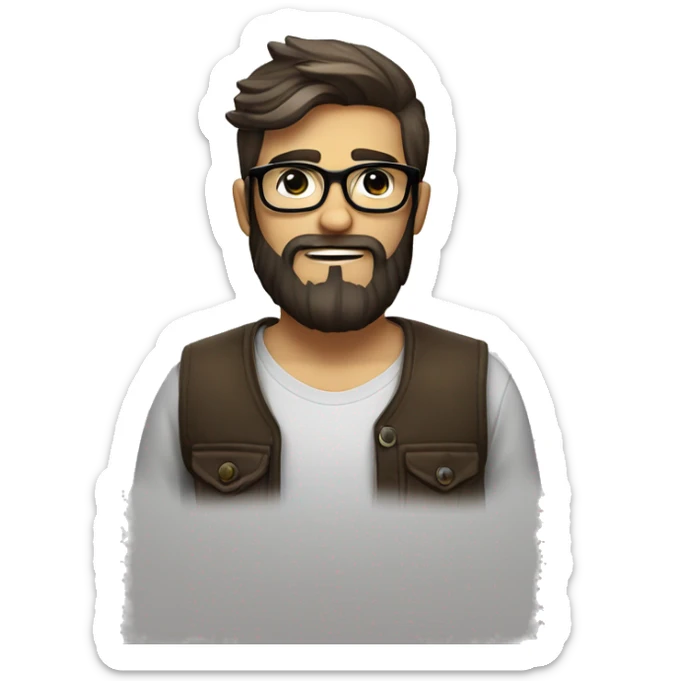 Create an emoji of a young, hipster male designer with a beard and an eye patch. He should be wearing trendy glasses and have a slightly mischievous expression. sticker