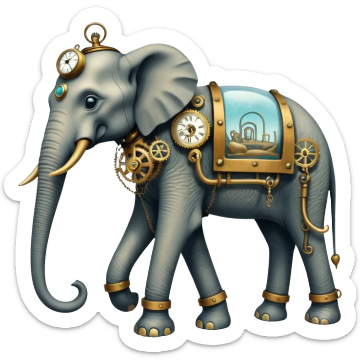 solarpunk steam-punk - surreal elephants from Salvador Dali's paintings in a dreamscape sticker