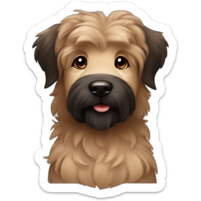 bouvier fawn brown and black puppy face very long hair smiling dark ears sticker