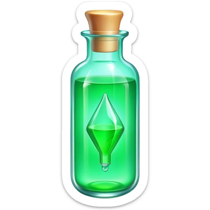 Clash of Clans aesthetic: Cinematic Playful Sci-fi green health pack Emoji, rendered in a 3D vector-style similar to standard emojis with minimal shading and bold, simplified shapes. A compact, futuristic vial with a glowing neon liquid and sleek contours, softly glowing with a healing cosmic charm. Simplified yet unmistakably iconic, highly detailed and consistent, glowing with a soft radiant glow and high shine. Stylized with a touch of futuristic alchemy and a soft glowing outline, capturing the essence of a vital energy elixir with a playful, interstellar spirit! sticker