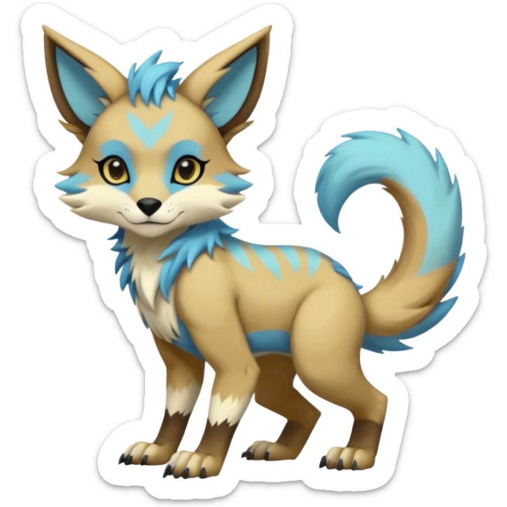 Edgy shiny exotic colorful smooth soft pastel modern anthro furry vernid-trico-Protogen-Primagen-WereGarurumon-hybrid fursona by Falvie, LiLaiRa, AngieWolf sticker